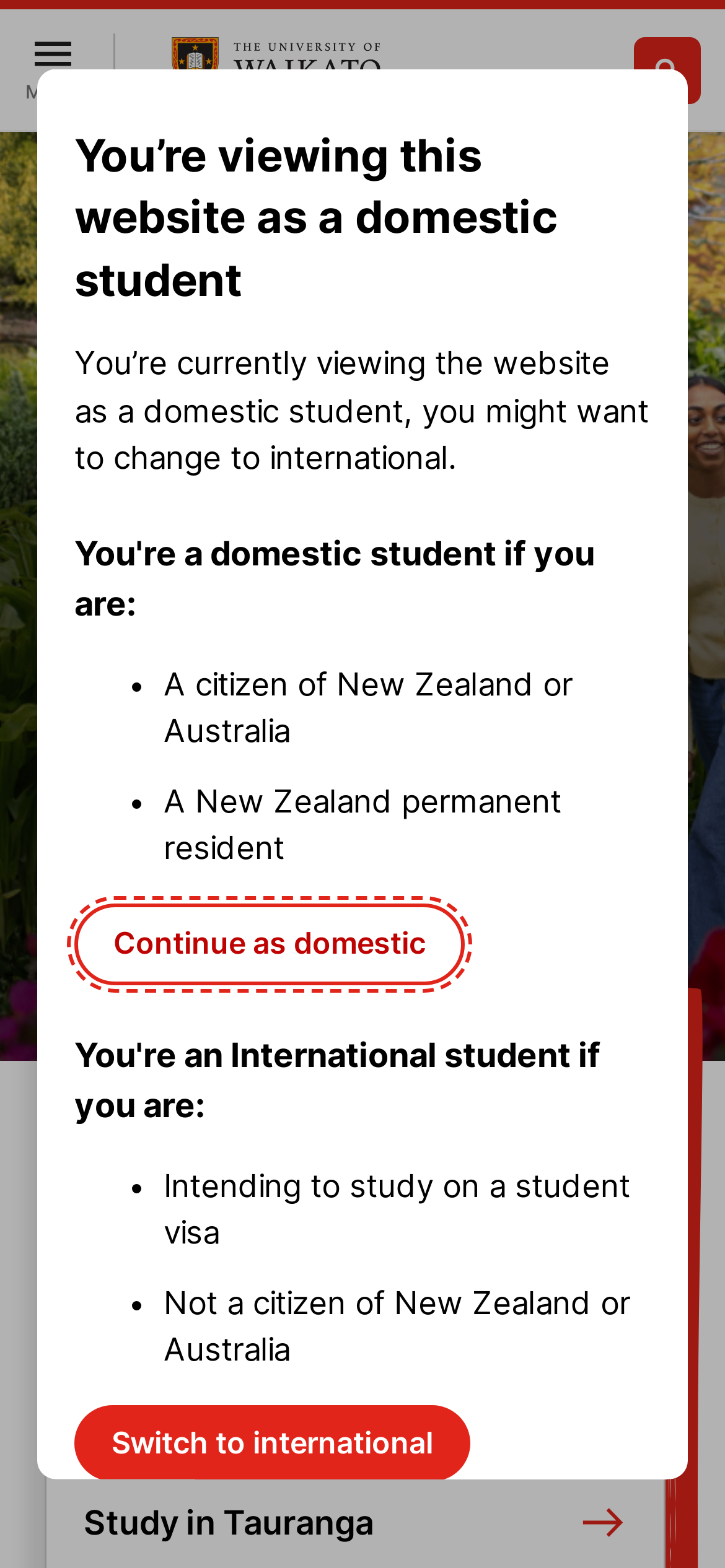 waikato.ac.nz Mobile Screenshot