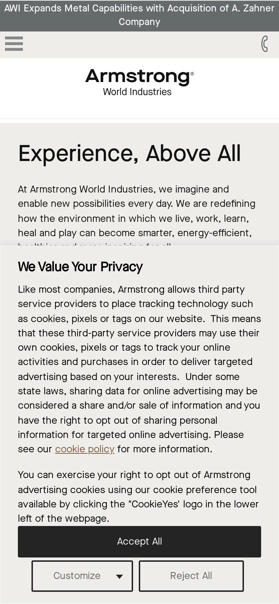 armstrongceilings.com Mobile Screenshot