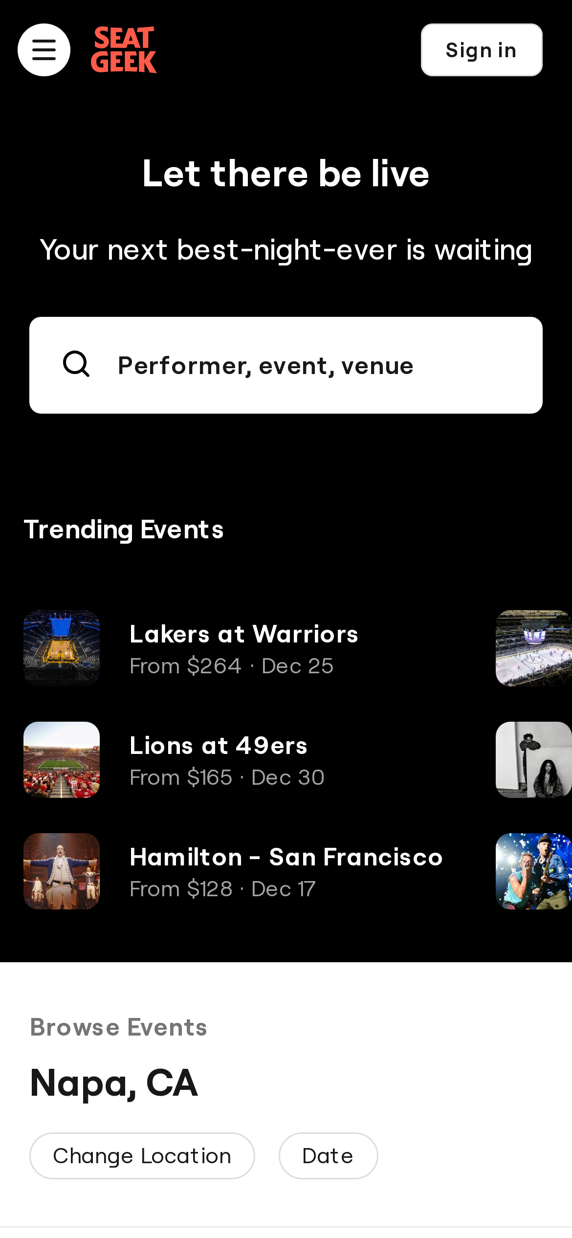 seatgeek.com Mobile Screenshot