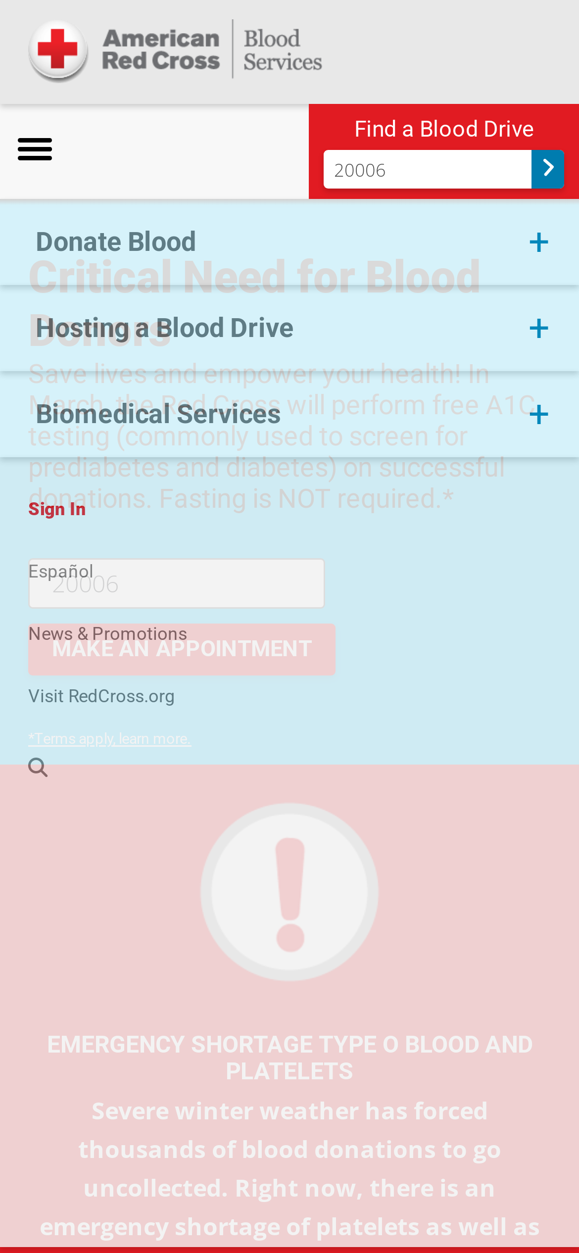 redcrossblood.org Mobile Screenshot