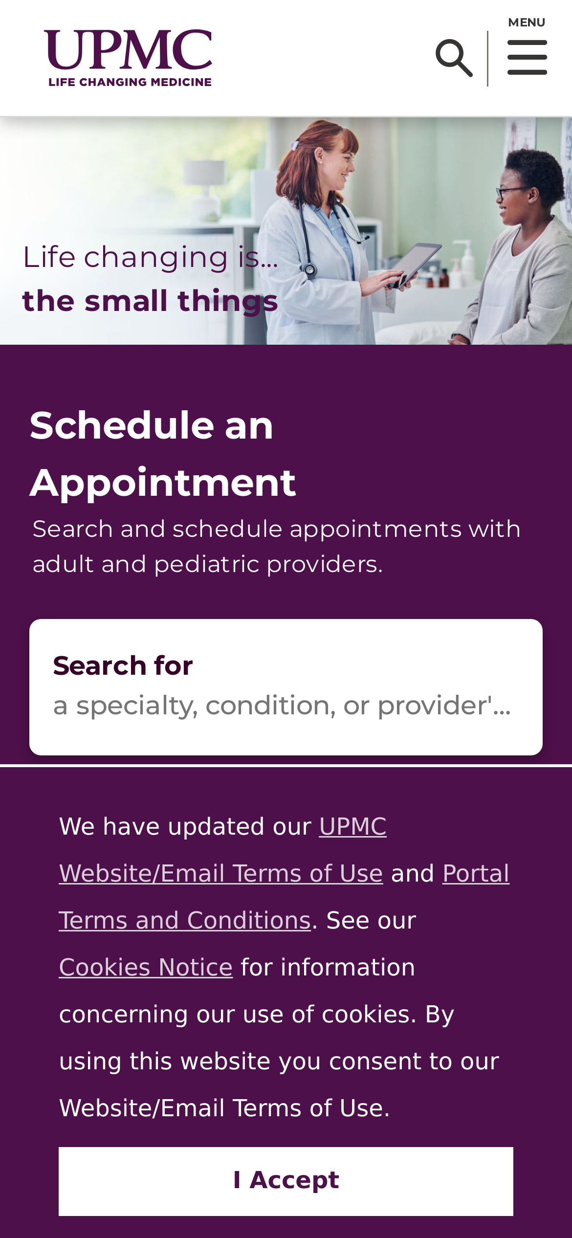 upmc.com Mobile Screenshot